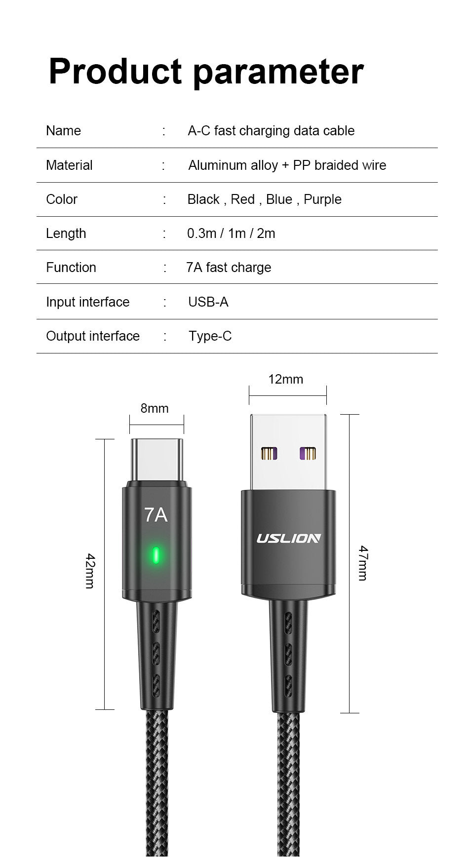 7A Android Braided Lengthened 2M Charging Cable