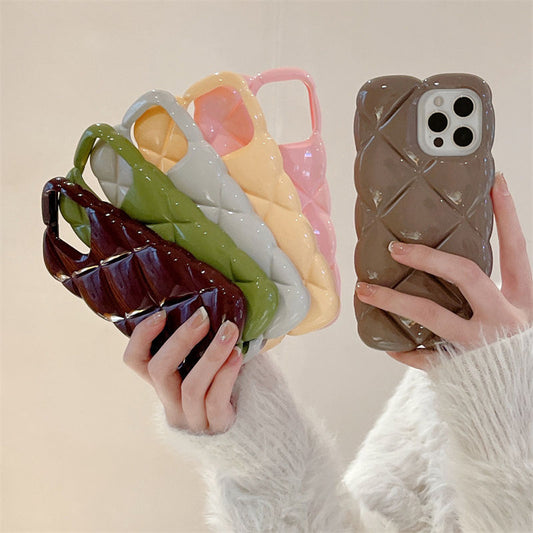 Autumn And Winter Three-dimensional Solid Color Plaid Phone Case