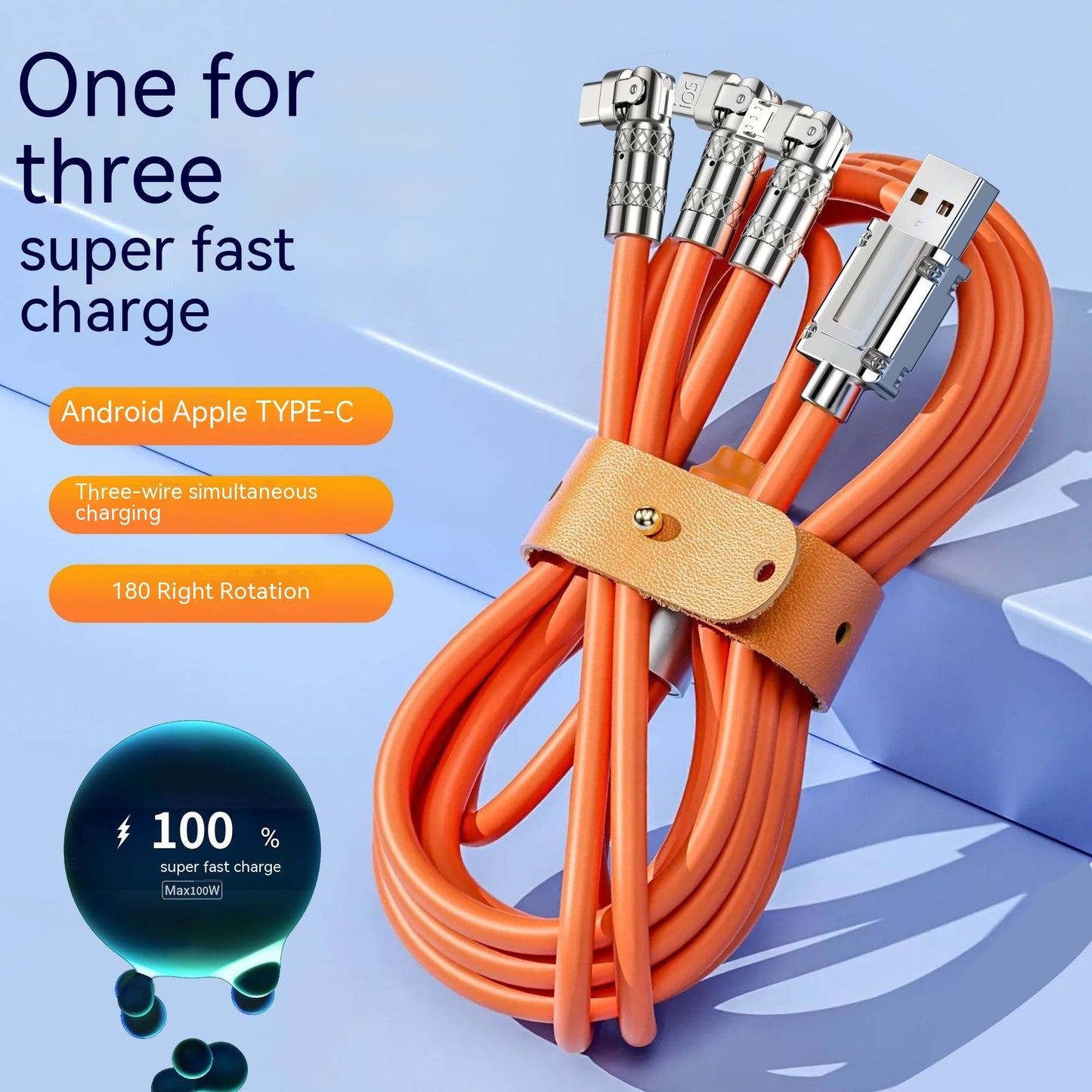 120W One-to-three Elbow Fast Charging Zinc Alloy Charging Cable 180 Degree Rotation